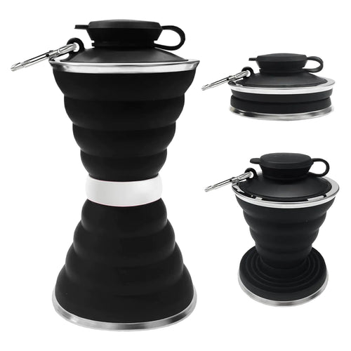 jessie Collapsible Water Bottles 17 oz Silicone Foldable Water Bottles Portable Travel Water Bottle with Buckle for Camping Hiking Sports Outdoor Gym Summer (Black)