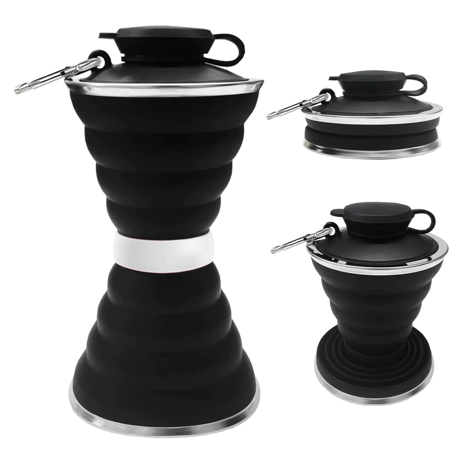 jessie Collapsible Water Bottles 17 oz Silicone Foldable Water Bottles Portable Travel Water Bottle with Buckle for Camping Hiking Sports Outdoor Gym Summer (Black)